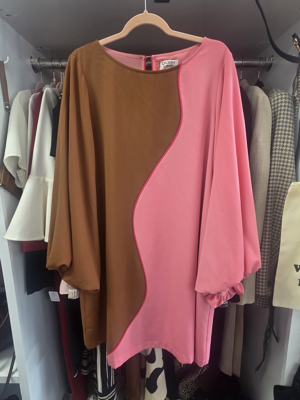 CROSBY by Mollie Burch Pink and Brown Colorblock Midi Dress